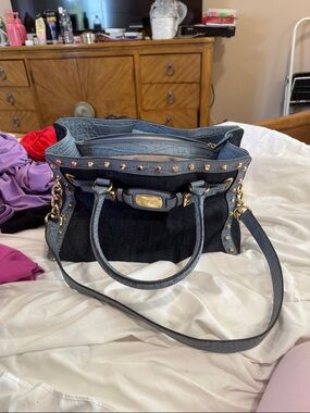 Michael Kors Denim Tote with Blue Croc-Trim and Gold Hardware